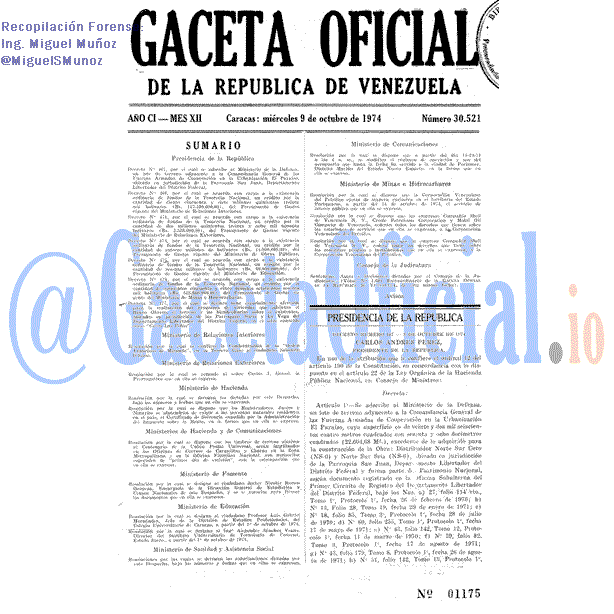 Gaceta Oficial 30521 del 9 Octubre 1974