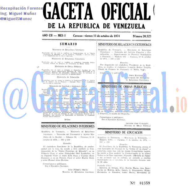 Gaceta Oficial 30523 del 11 Octubre 1974
