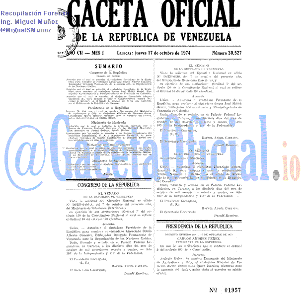 Gaceta Oficial 30527 del 17 Octubre 1974