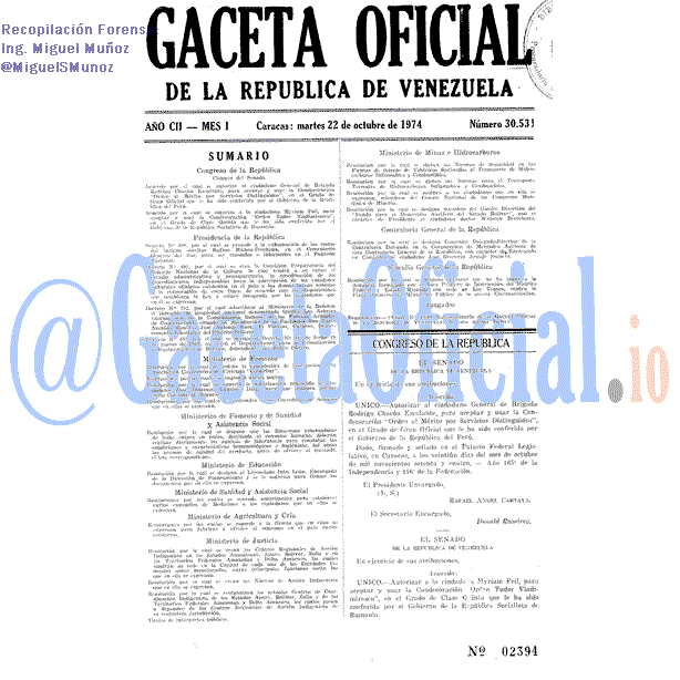 Gaceta Oficial 30531 del 22 Octubre 1974