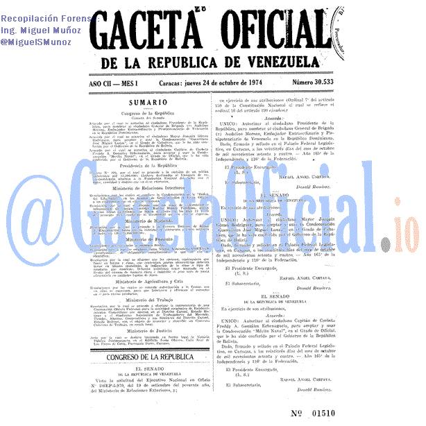 Gaceta Oficial 30533 del 24 Octubre 1974