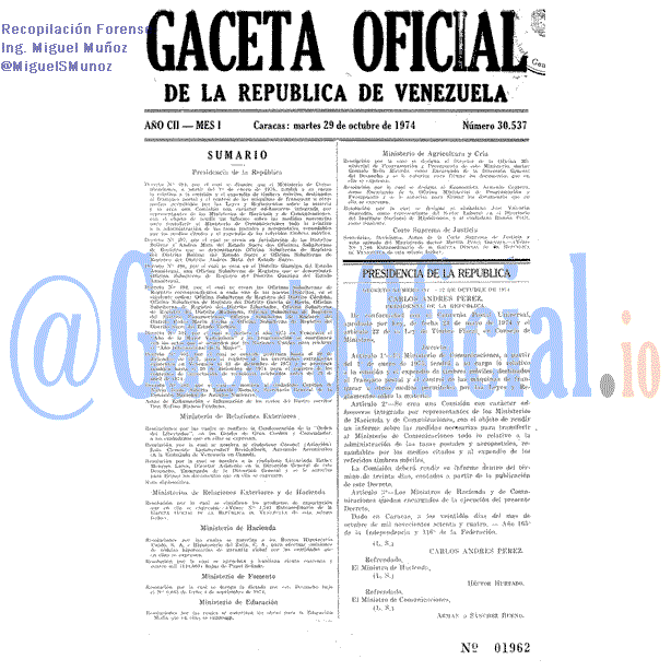 Gaceta Oficial 30537 del 29 Octubre 1974