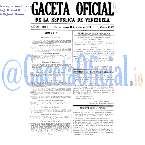 Gaceta Oficial 30539 del 31 Octubre 1974