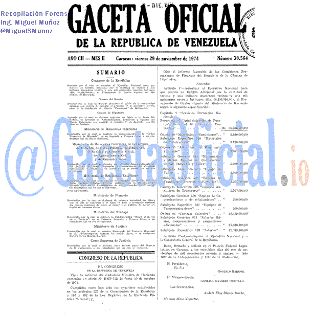 Gaceta Oficial 30564 del 29 Noviembre 1974