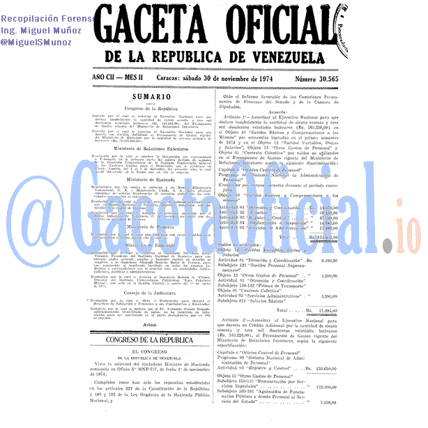 Gaceta Oficial 30565 del 30 Noviembre 1974