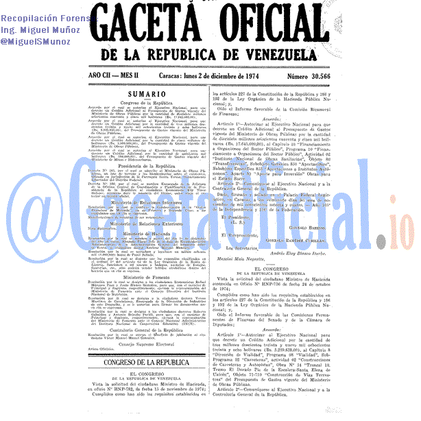 Gaceta Oficial 30566 del 2 Diciembre 1974