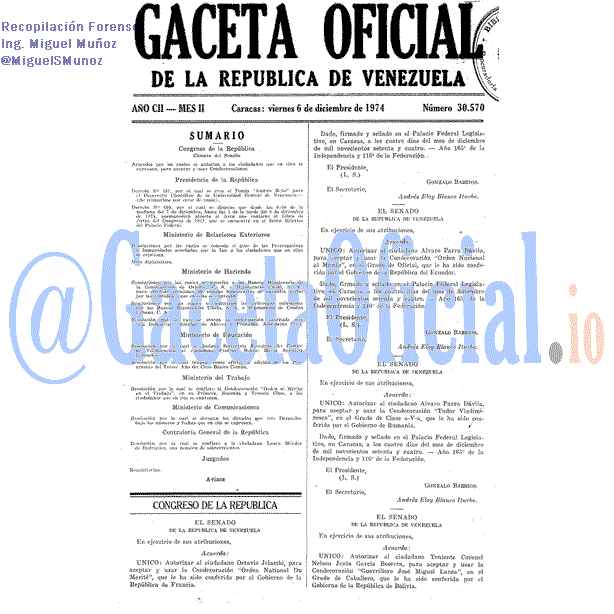 Gaceta Oficial 30570 del 6 Diciembre 1974