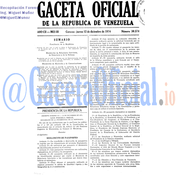 Gaceta Oficial 30574 del 12 Diciembre 1974