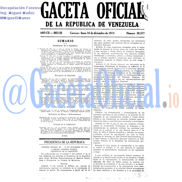 Gaceta Oficial 30577 del 16 Diciembre 1974