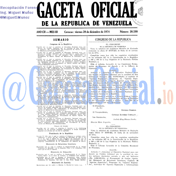 Gaceta Oficial 30580 del 20 Diciembre 1974