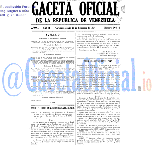 Gaceta Oficial 30581 del 21 Diciembre 1974
