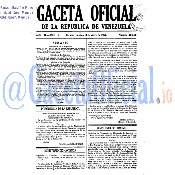 Gaceta Oficial 30595 del 11 Enero 1975