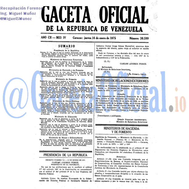 Gaceta Oficial 30599 del 16 Enero 1975
