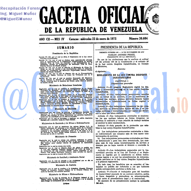 Gaceta Oficial 30604 del 22 Enero 1975