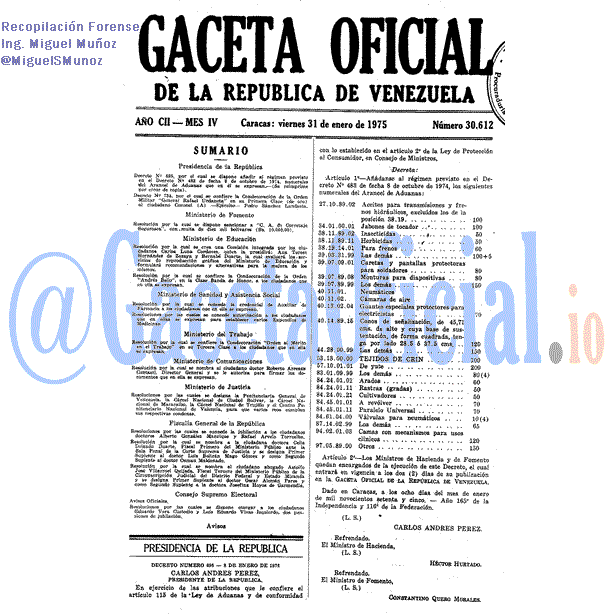 Gaceta Oficial 30612 del 31 Enero 1975