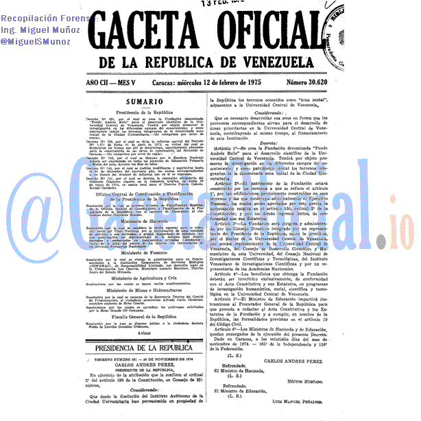 Gaceta Oficial 30620 del 12 Febrero 1975