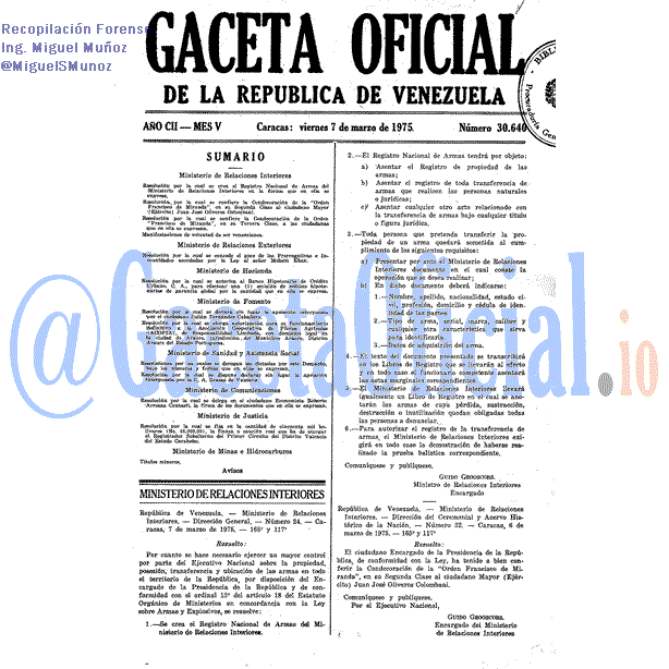 Gaceta Oficial 30640 del 7 Marzo 1975