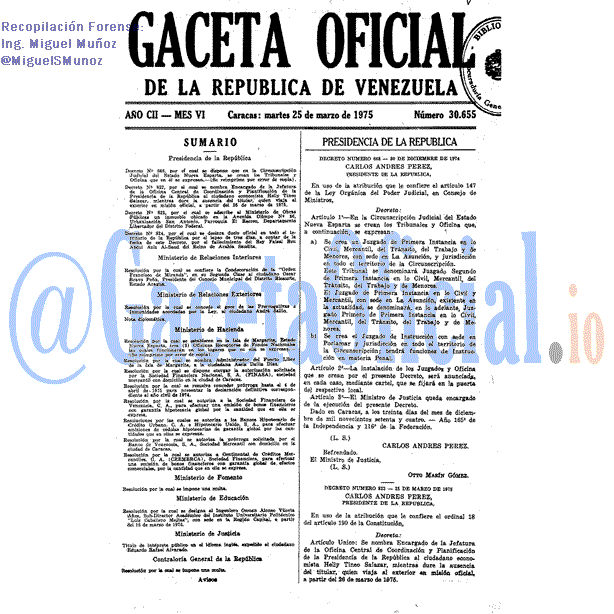 Gaceta Oficial 30655 del 25 Marzo 1975