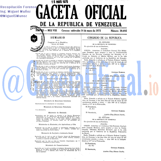 Gaceta Oficial 30692 del 14 Mayo 1975