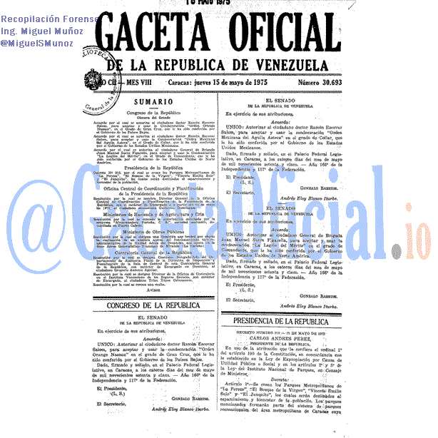 Gaceta Oficial 30693 del 15 Mayo 1975