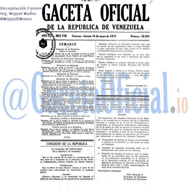 Gaceta Oficial 30694 del 16 Mayo 1975