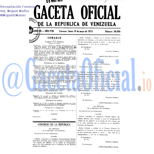 Gaceta Oficial 30696 del 19 Mayo 1975