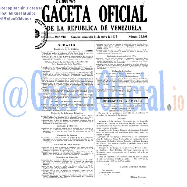 Gaceta Oficial 30698 del 21 Mayo 1975