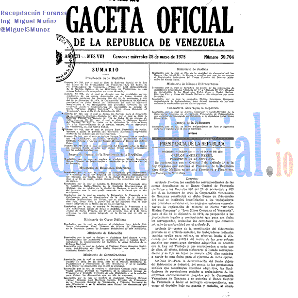 Gaceta Oficial 30704 del 28 Mayo 1975