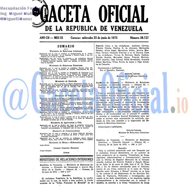 Gaceta Oficial 30727 del 25 Junio 1975