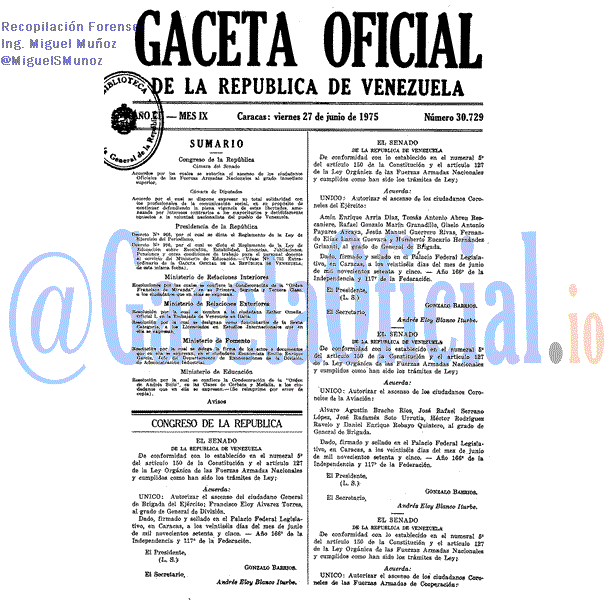 Gaceta Oficial 30729 del 27 Junio 1975