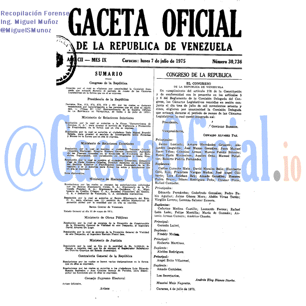 Gaceta Oficial 30736 del 7 Julio 1975
