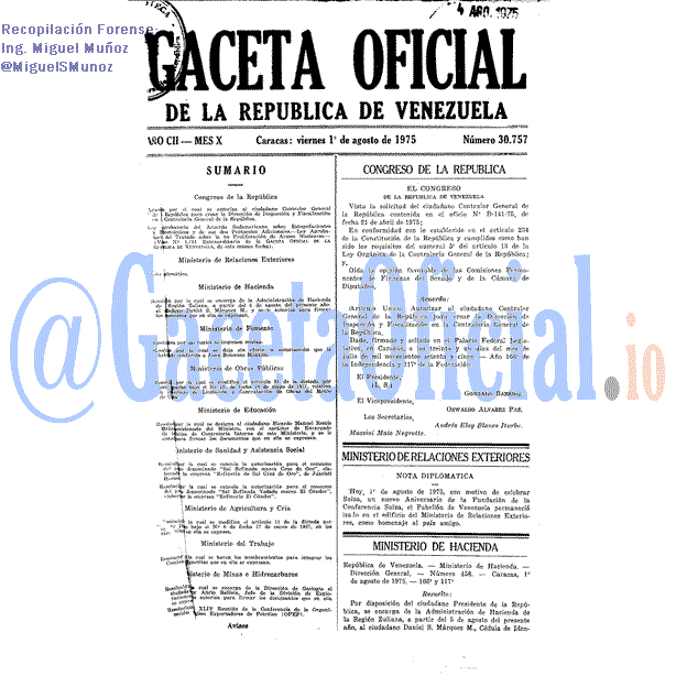 Gaceta Oficial 30757 del 1 Agosto 1975