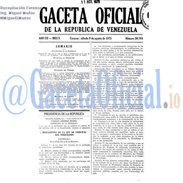 Gaceta Oficial 30764 del 9 Agosto 1975