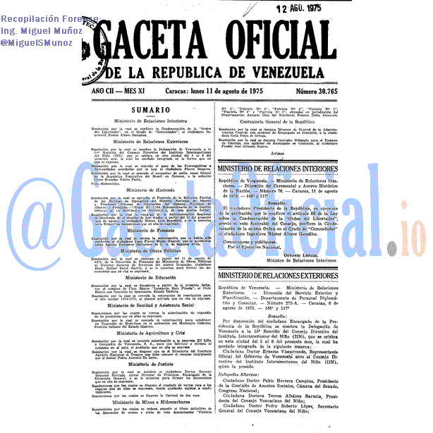 Gaceta Oficial 30765 del 11 Agosto 1975
