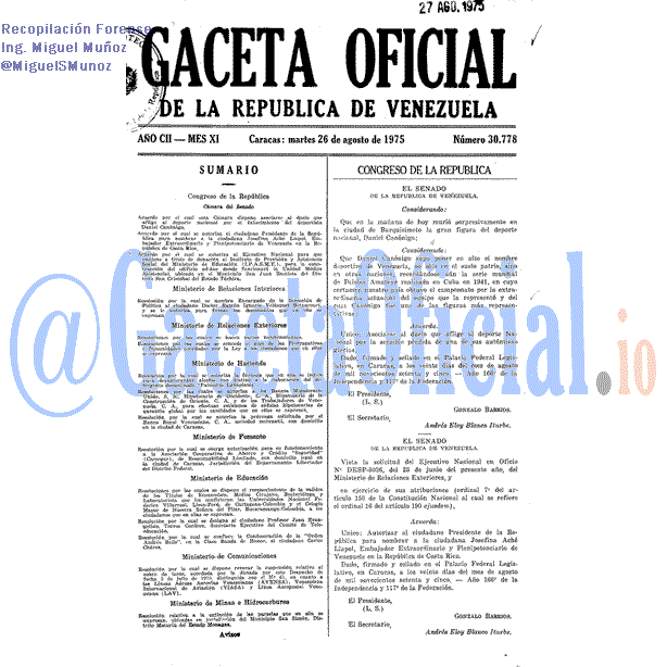Gaceta Oficial 30778 del 26 Agosto 1975