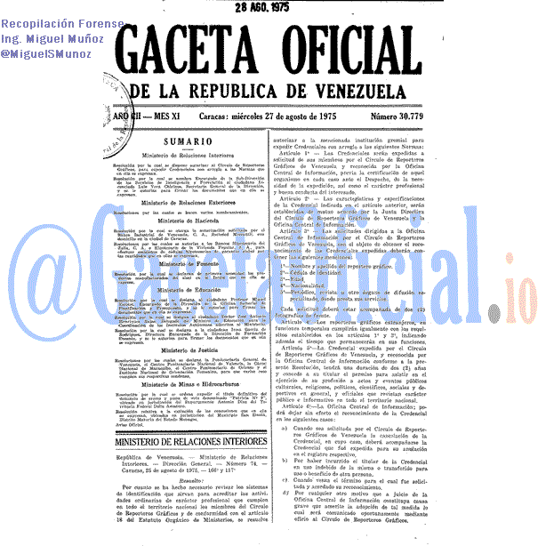 Gaceta Oficial 30779 del 27 Agosto 1975