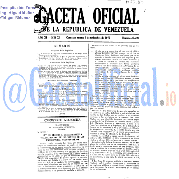 Gaceta Oficial 30790 del 9 Septiembre 1975