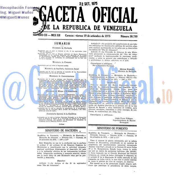 Gaceta Oficial 30799 del 19 Septiembre 1975