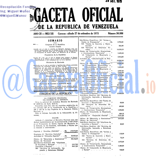 Gaceta Oficial 30806 del 27 Septiembre 1975