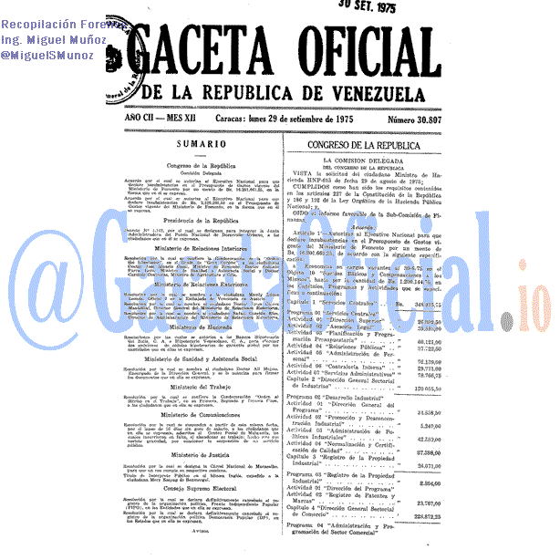 Gaceta Oficial 30807 del 29 Septiembre 1975