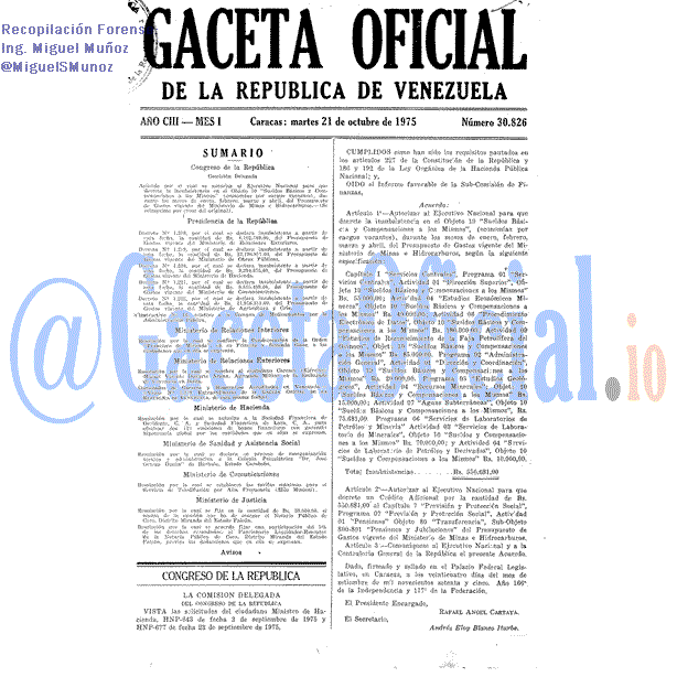 Gaceta Oficial 30826 del 21 Octubre 1975