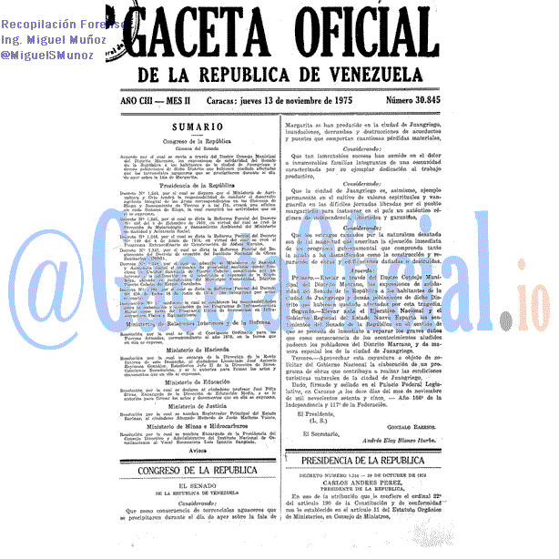 Gaceta Oficial 30845 del 13 Noviembre 1975