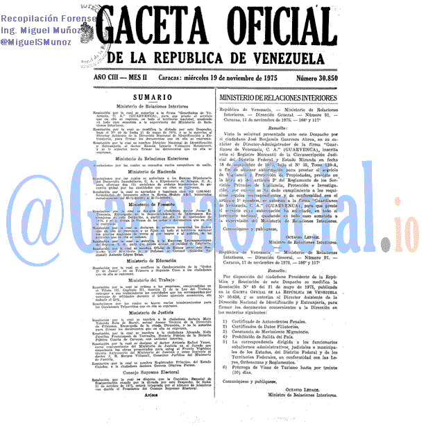 Gaceta Oficial 30850 del 19 Noviembre 1975