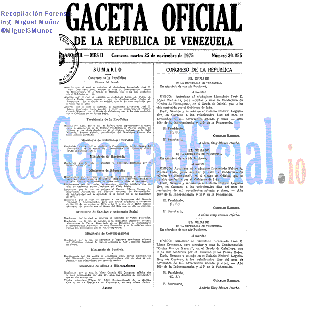 Gaceta Oficial 30855 del 25 Noviembre 1975
