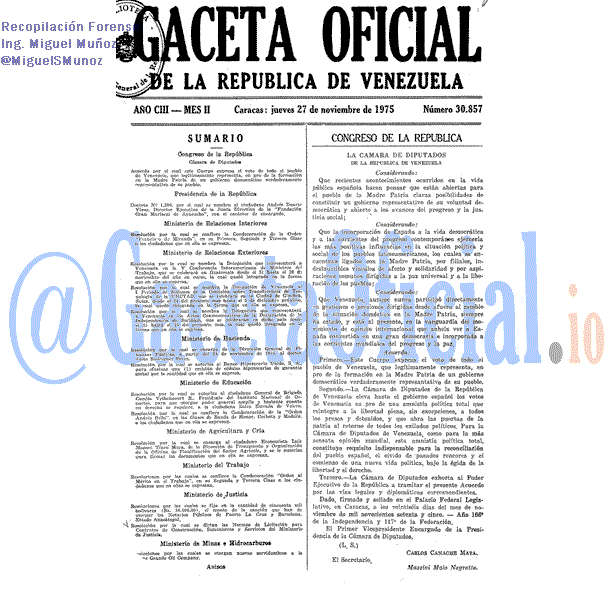 Gaceta Oficial 30857 del 27 Noviembre 1975