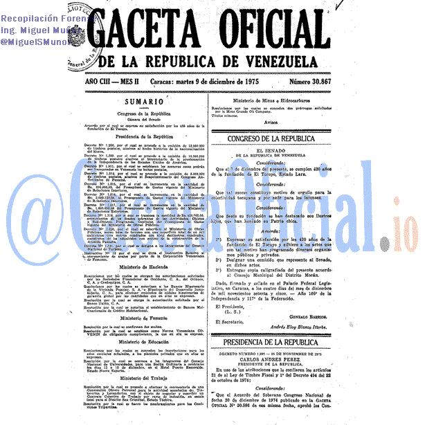 Gaceta Oficial 30867 del 9 Diciembre 1975