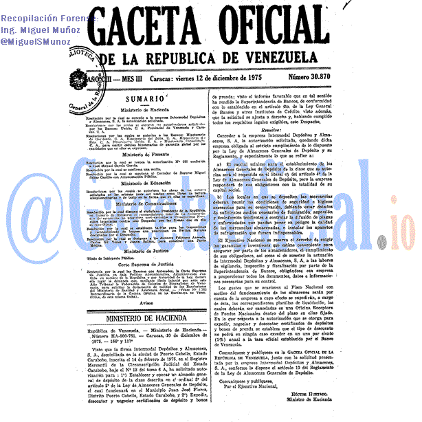 Gaceta Oficial 30870 del 12 Diciembre 1975