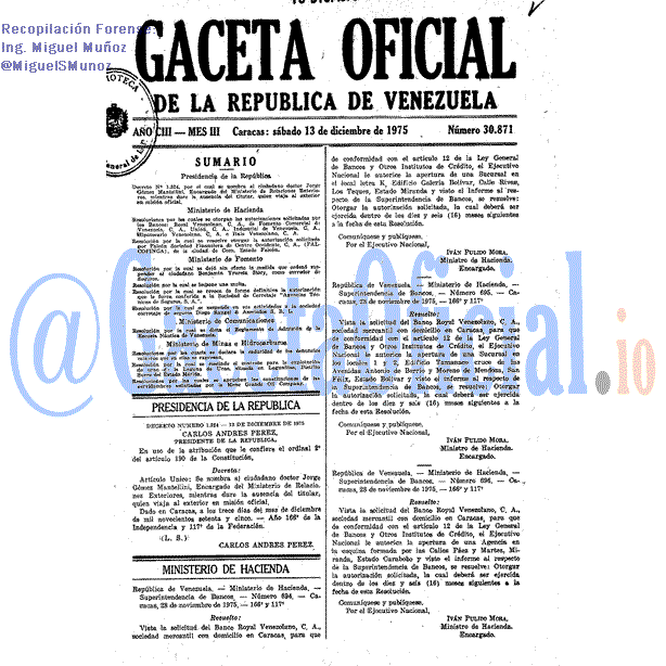 Gaceta Oficial 30871 del 13 Diciembre 1975