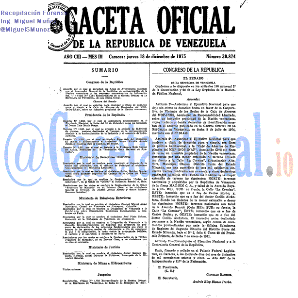 Gaceta Oficial 30874 del 18 Diciembre 1975