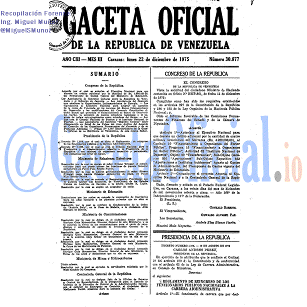 Gaceta Oficial 30877 del 22 Diciembre 1975